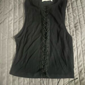 Joah Brown Black Lace-Up Tank Top